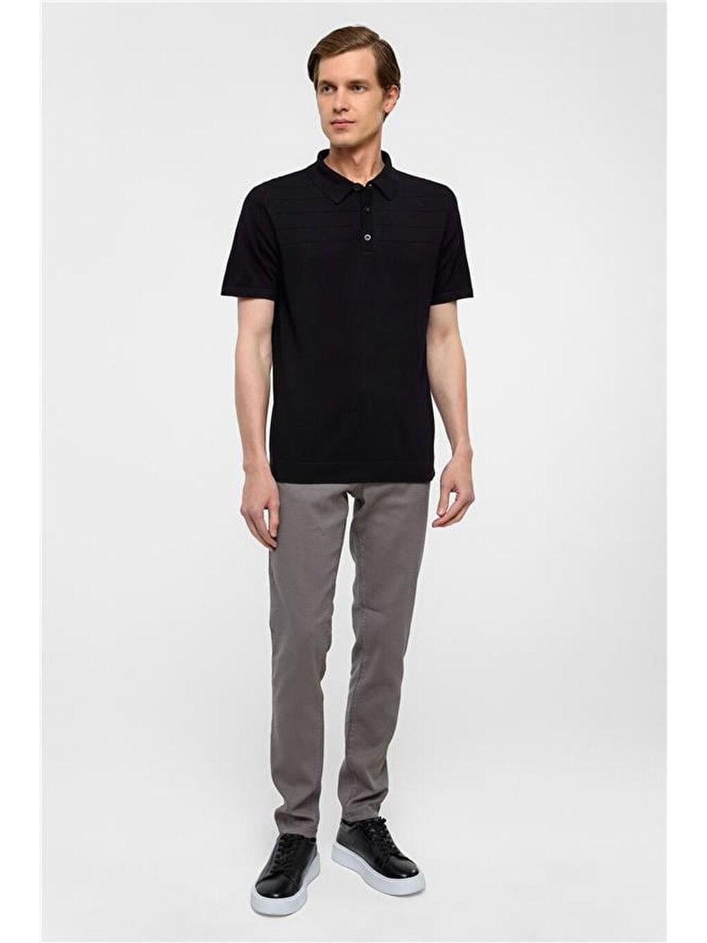 Siyah Regular Düz Polo Yaka Triko-6