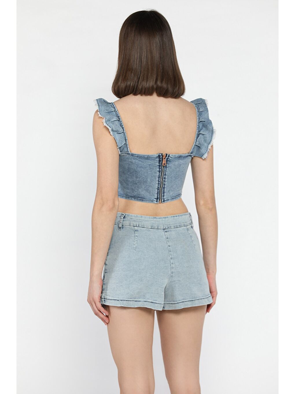 Mavi Kadın Yan Fermuar Detaylı Mini Jean Jean Şort Etek-2