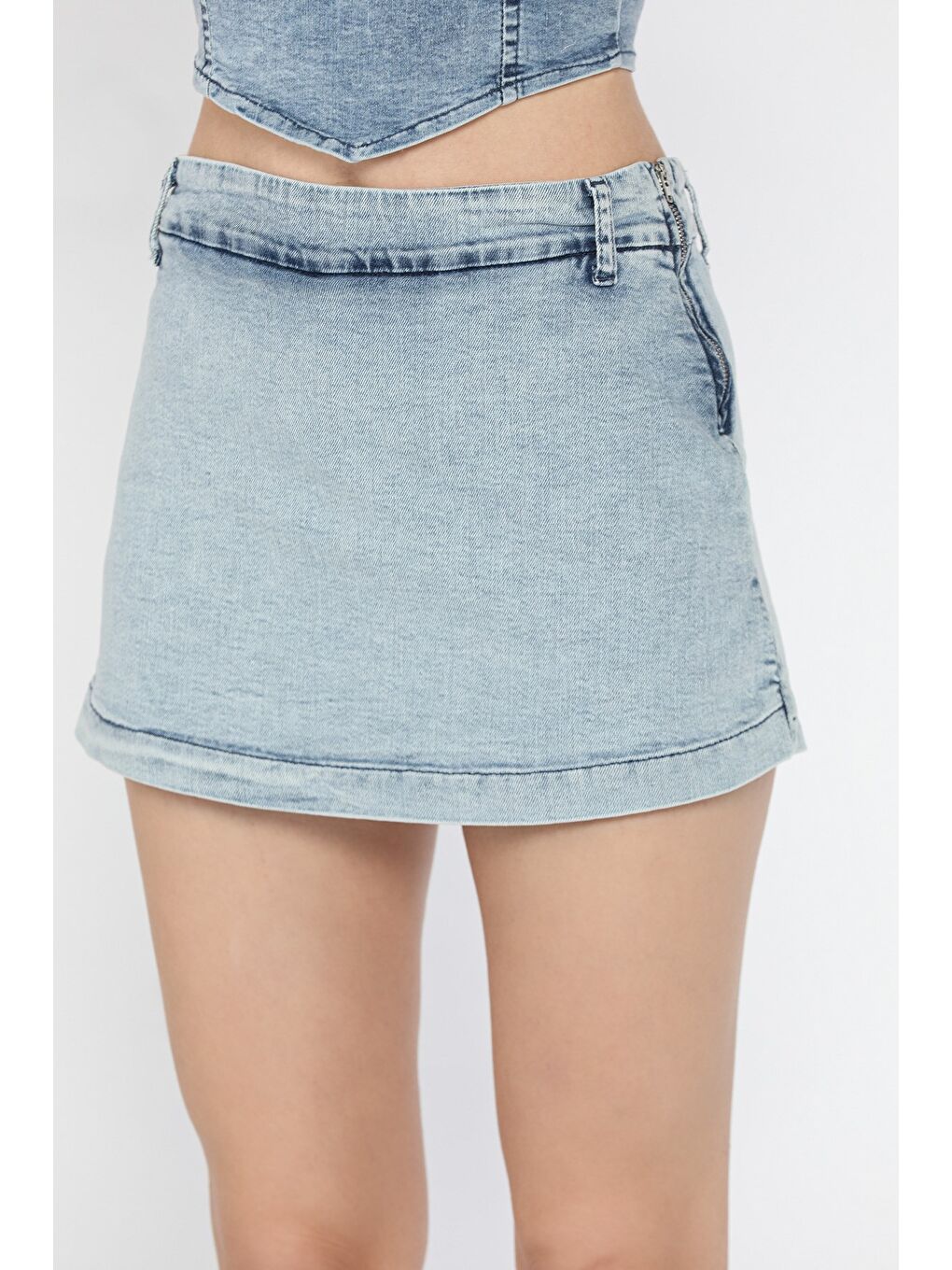 Mavi Kadın Yan Fermuar Detaylı Mini Jean Jean Şort Etek-3