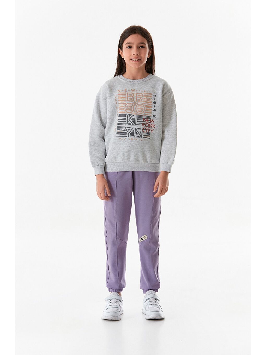 Mor Beli Lastikli Çimalı Jogger Kız Çocuk Eşofman Altı-3