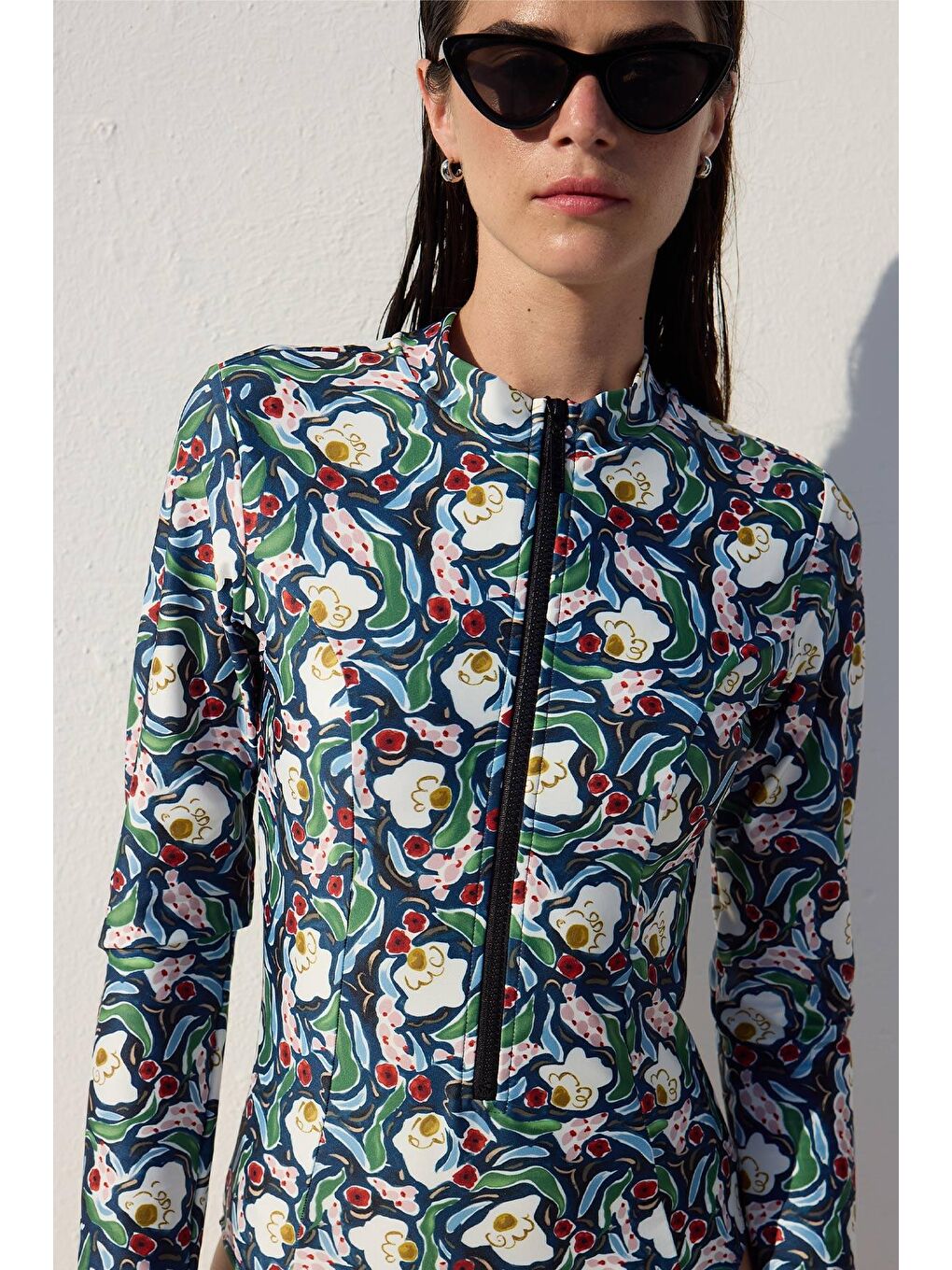 Karışık Desenli Fermuarlı Surf Mayo Multi Color-1