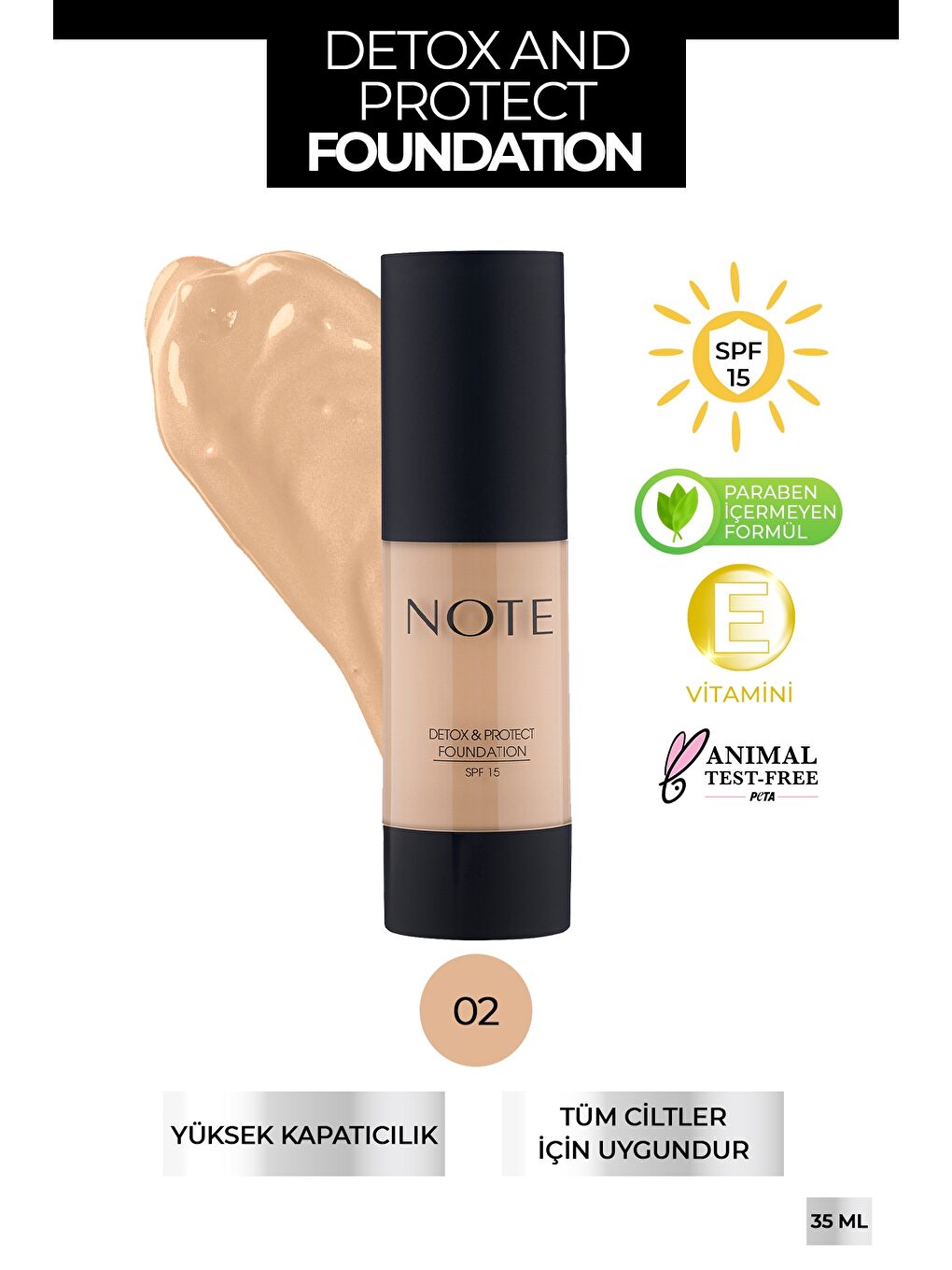 Note Detox & Protect Fondöten Canlandırıcı Etki 02 Natural Beige