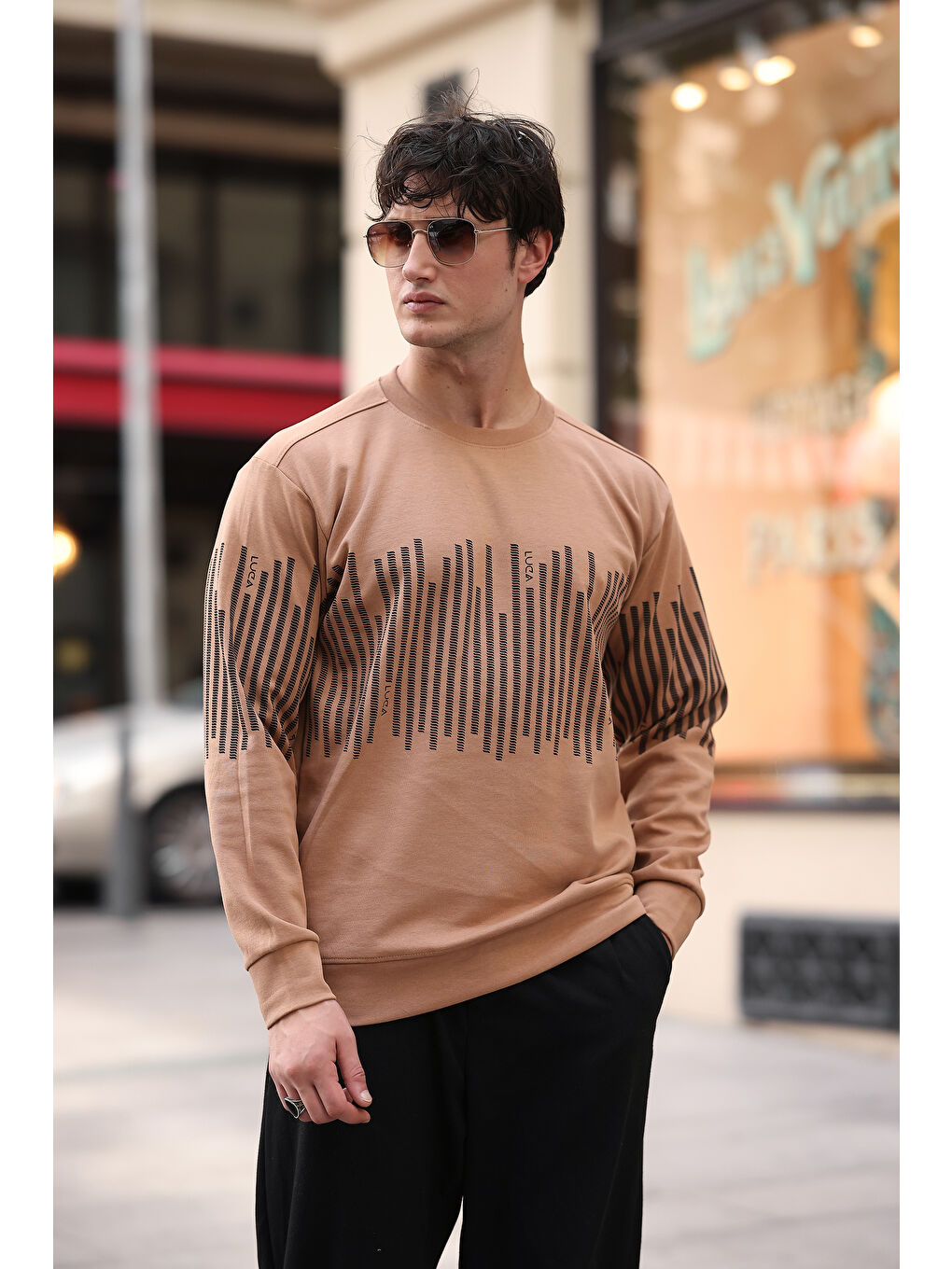 comstar Camel Erkek Bisiklet Yaka Baskılı Sweatshirt