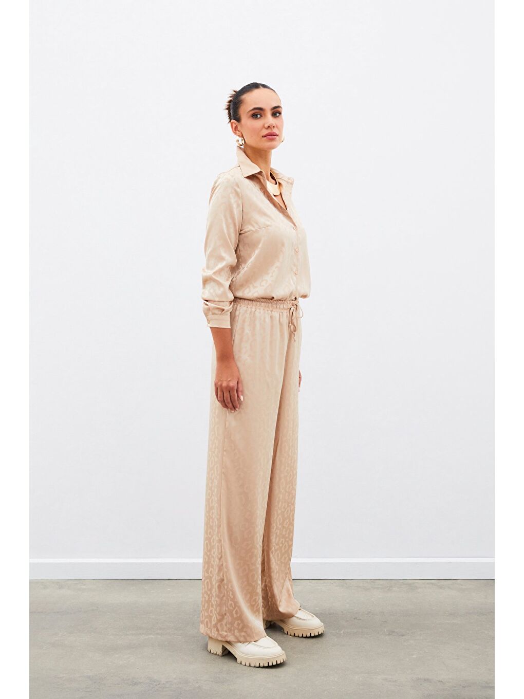 Kahverengi Bel Lastikli Desenli Pantolon - Camel-3