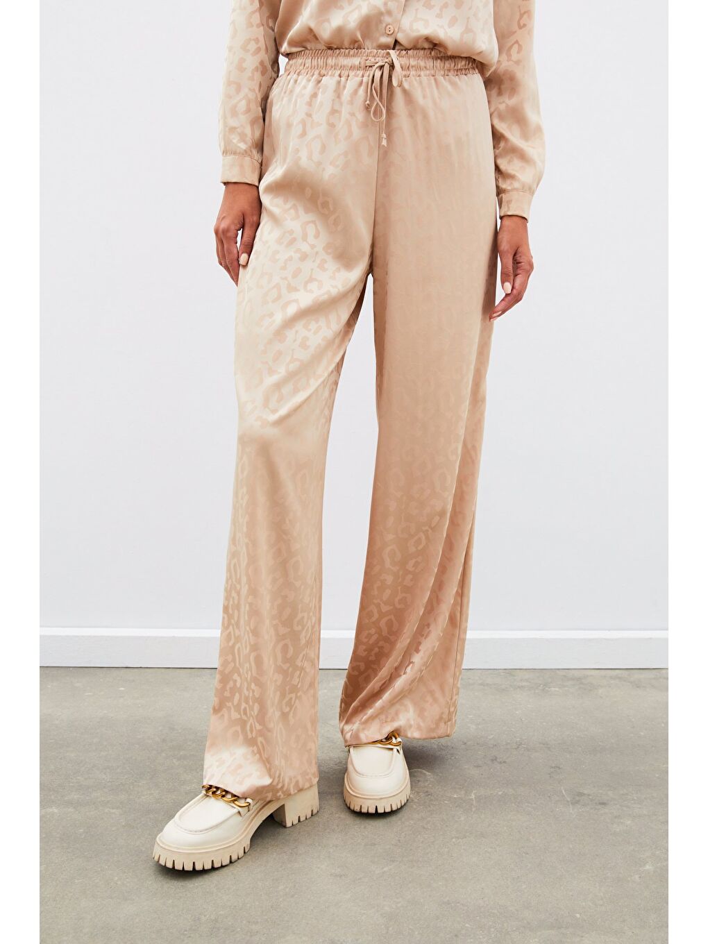 Kahverengi Bel Lastikli Desenli Pantolon - Camel-5