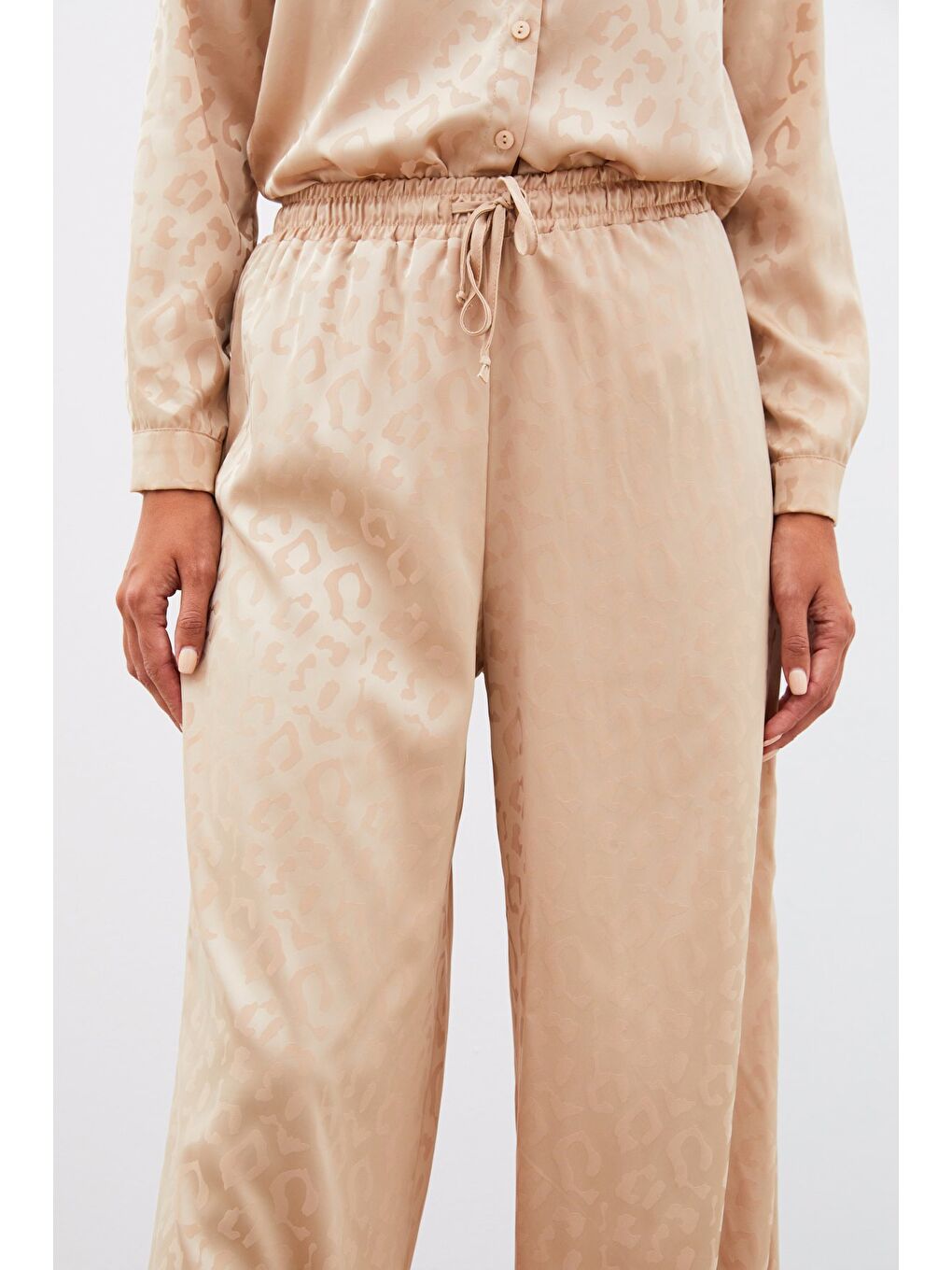 Kahverengi Bel Lastikli Desenli Pantolon - Camel-6