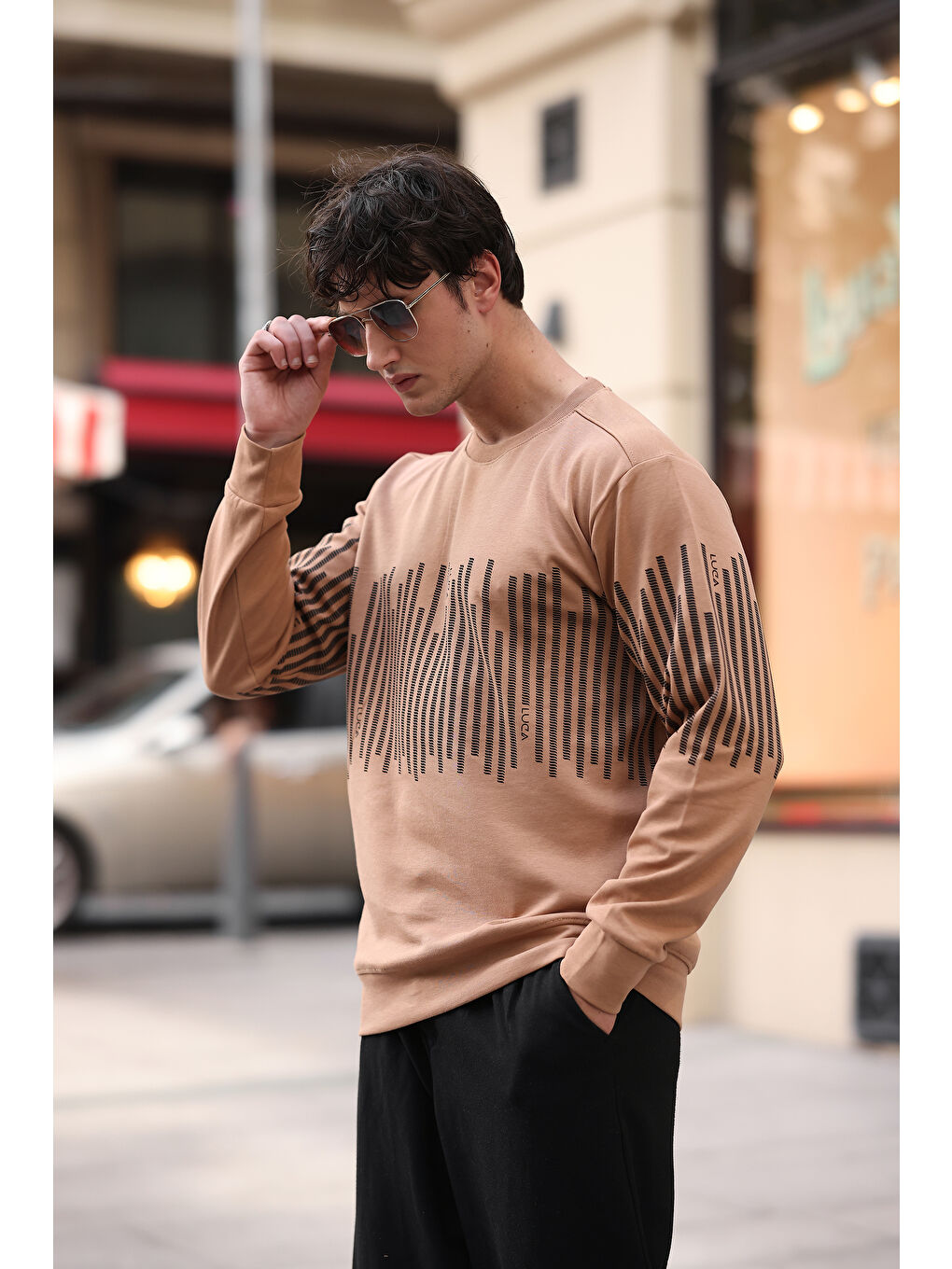 comstar Camel Erkek Bisiklet Yaka Baskılı Sweatshirt - 3