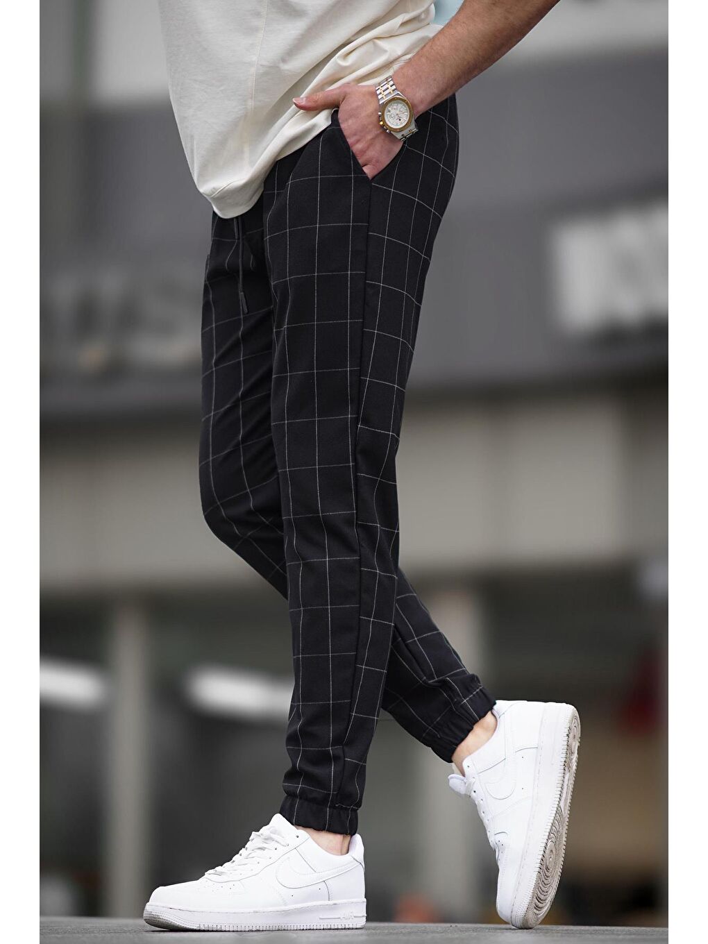 Ekoseli Siyah Jogger Mad4081-4