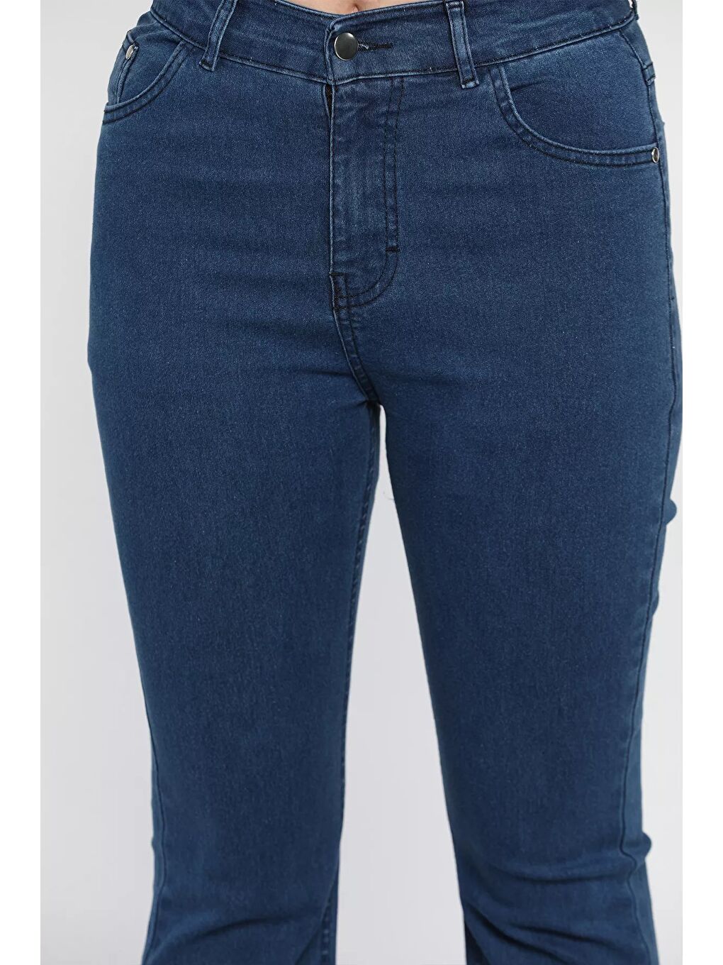 Lacivert Yüksek Bel İspanyol Paça Elastanlı Kadın Jean Jean Pantolon-3