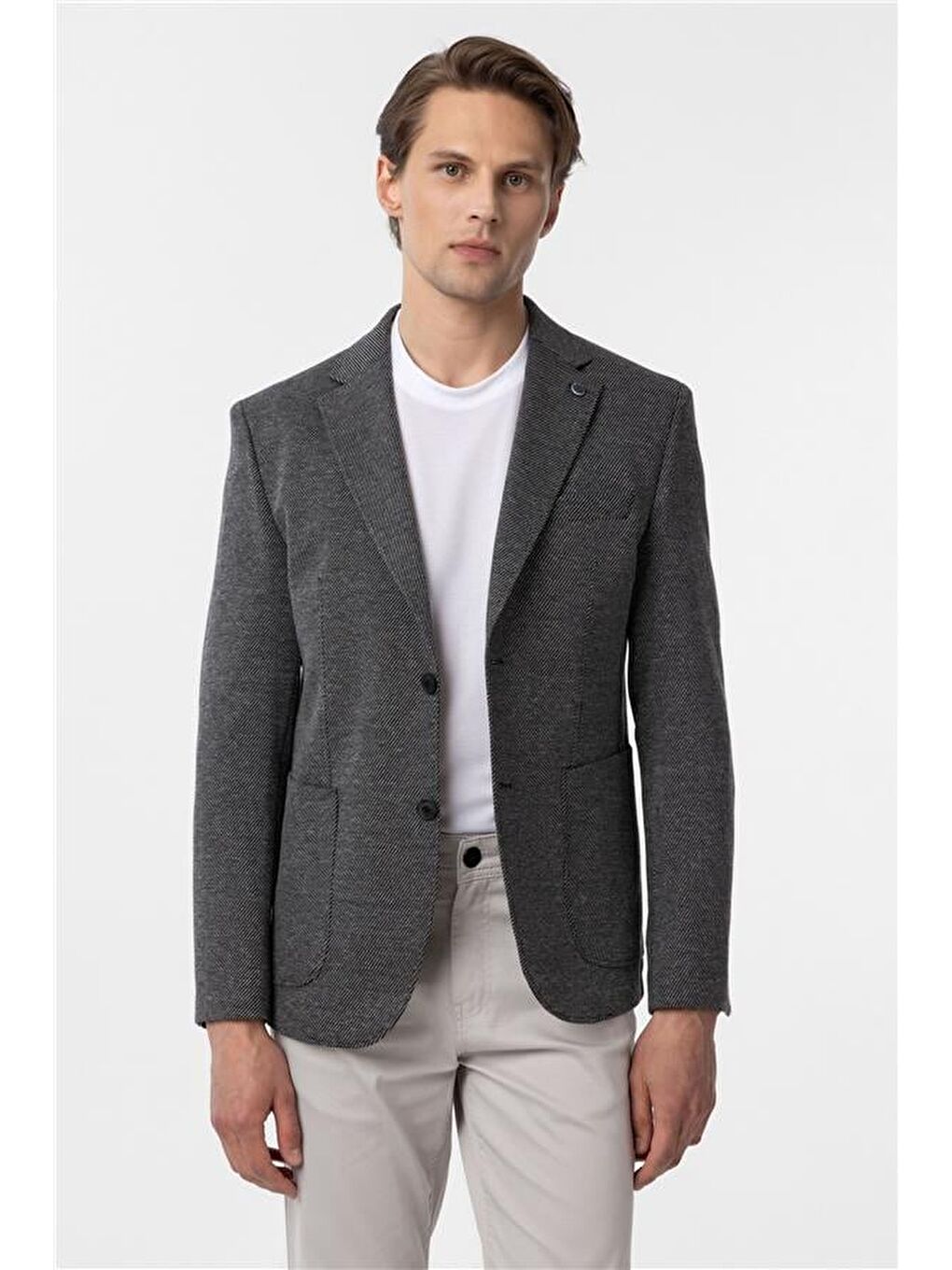 Siyah Slim Desenli Mono Yaka 6 Drop Ceket-1