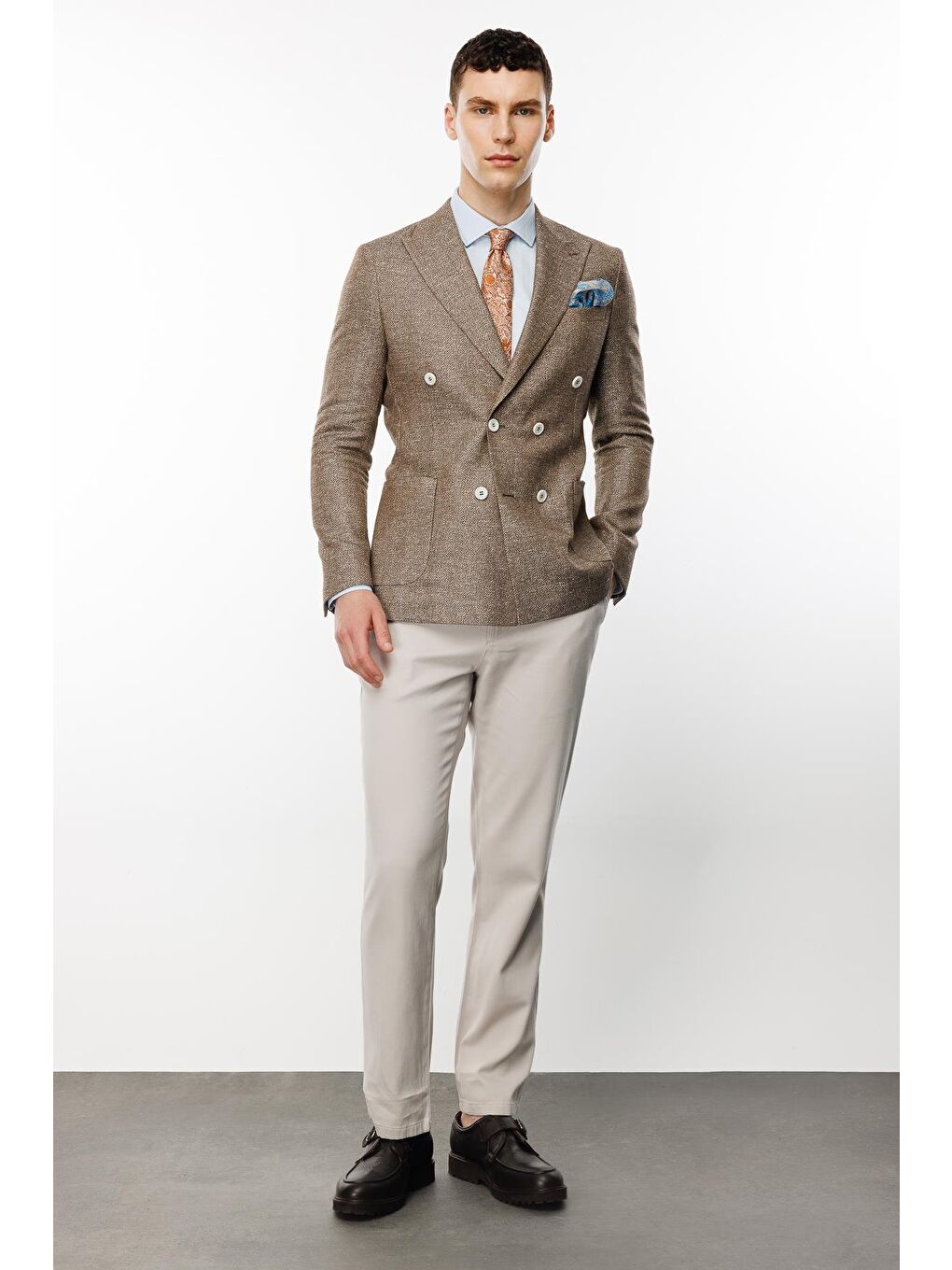 Kahverengi Erkek Kahve Slim Fit / Dar Kalıp Geniş Kırlangıç Ceket-2