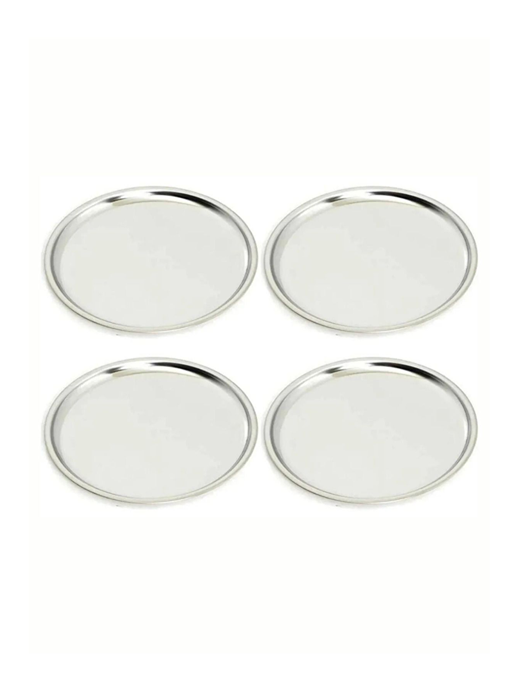 Gri Paslanmaz Çelik 4 Adet 25 cm Yuvarlak Servis Tabağı