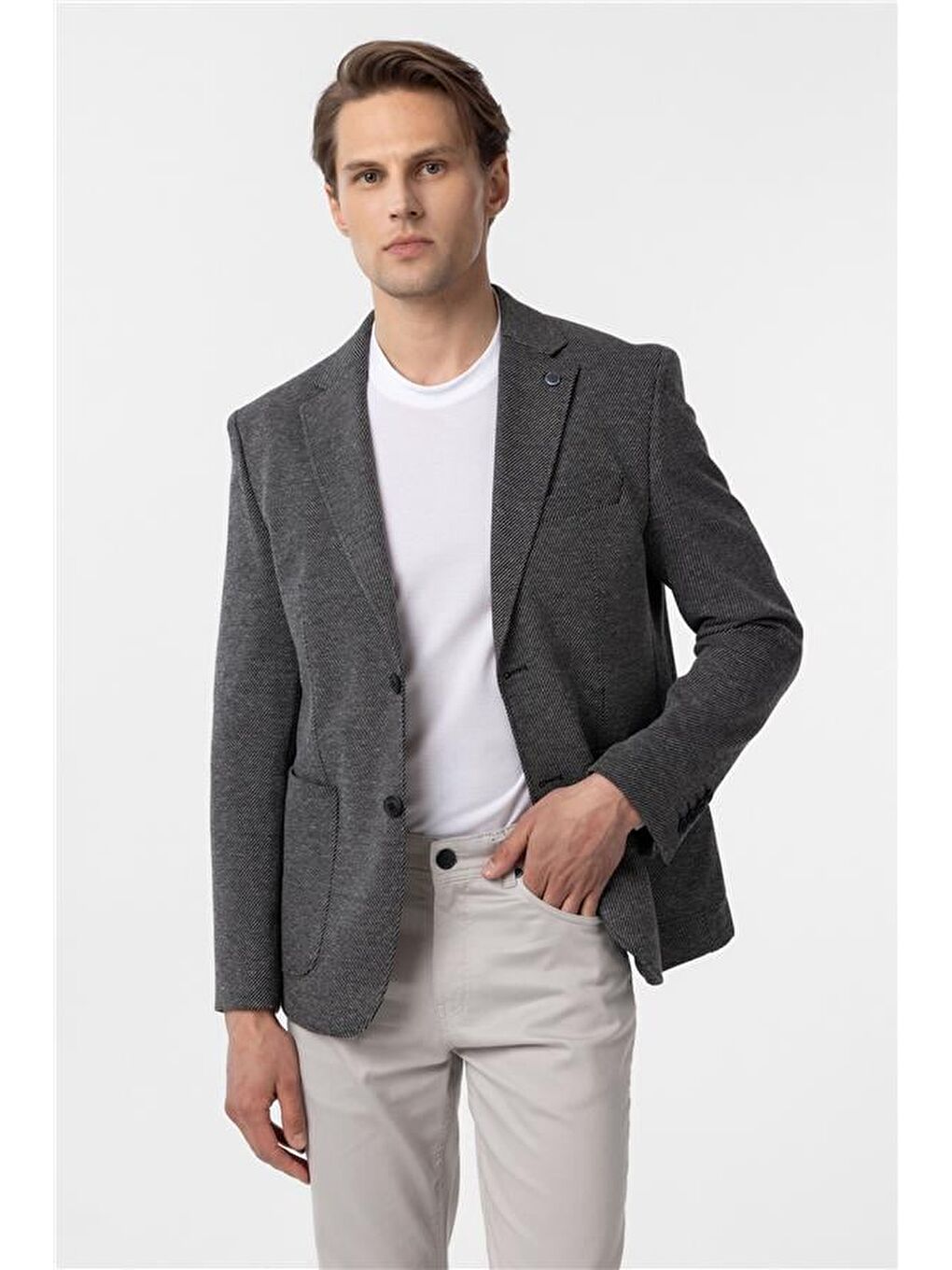 Siyah Slim Desenli Mono Yaka 6 Drop Ceket-2