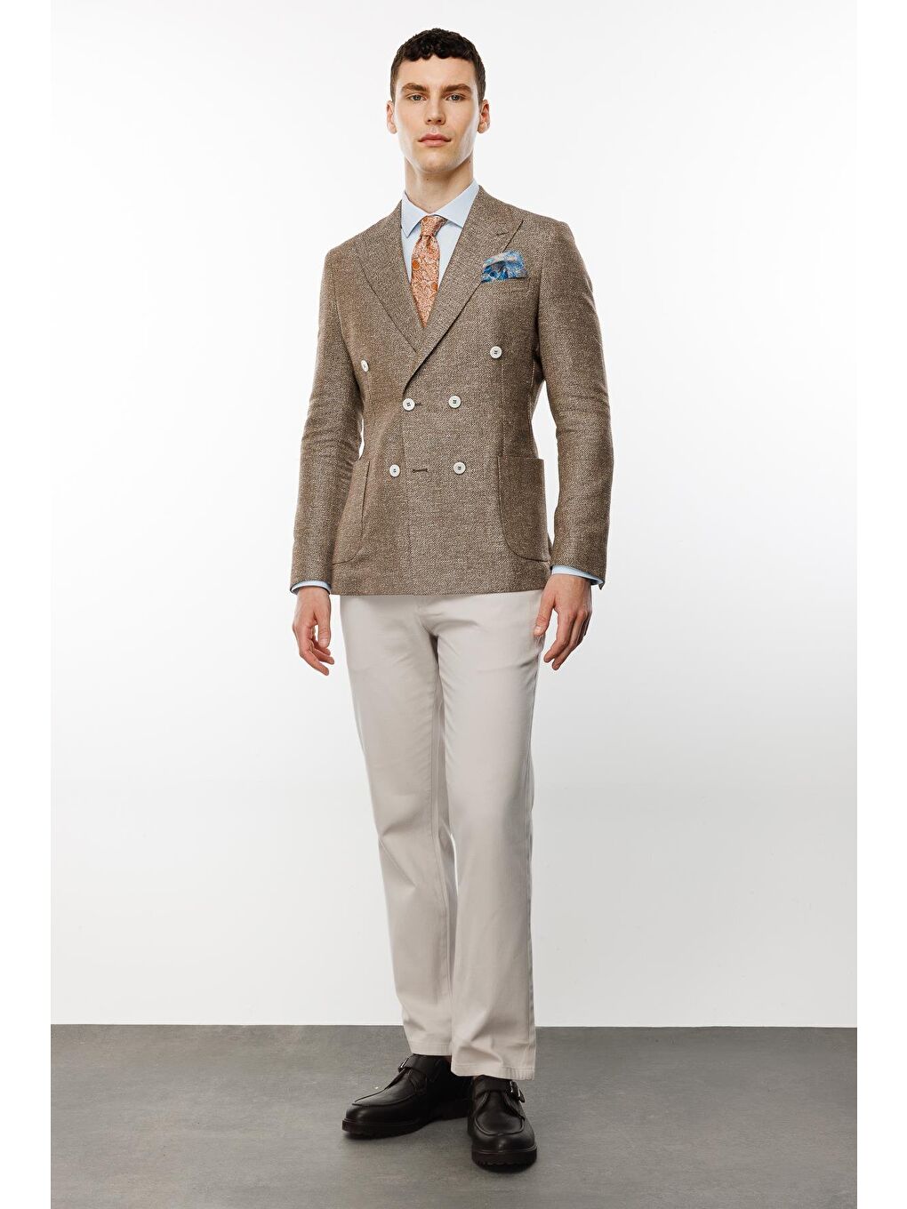 Kahverengi Erkek Kahve Slim Fit / Dar Kalıp Geniş Kırlangıç Ceket-3