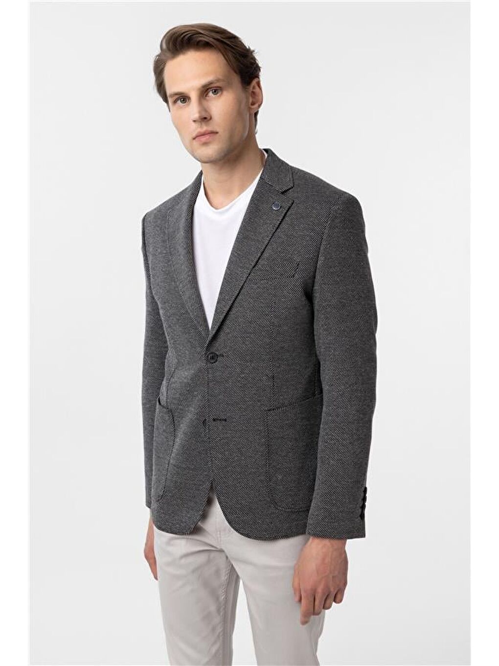 Siyah Slim Desenli Mono Yaka 6 Drop Ceket-3