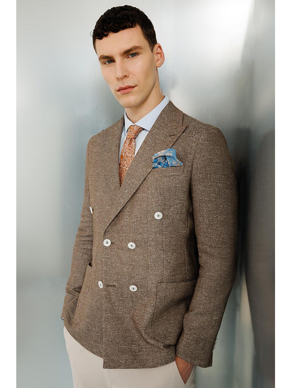 Kahverengi Erkek Kahve Slim Fit / Dar Kalıp Geniş Kırlangıç Ceket-4