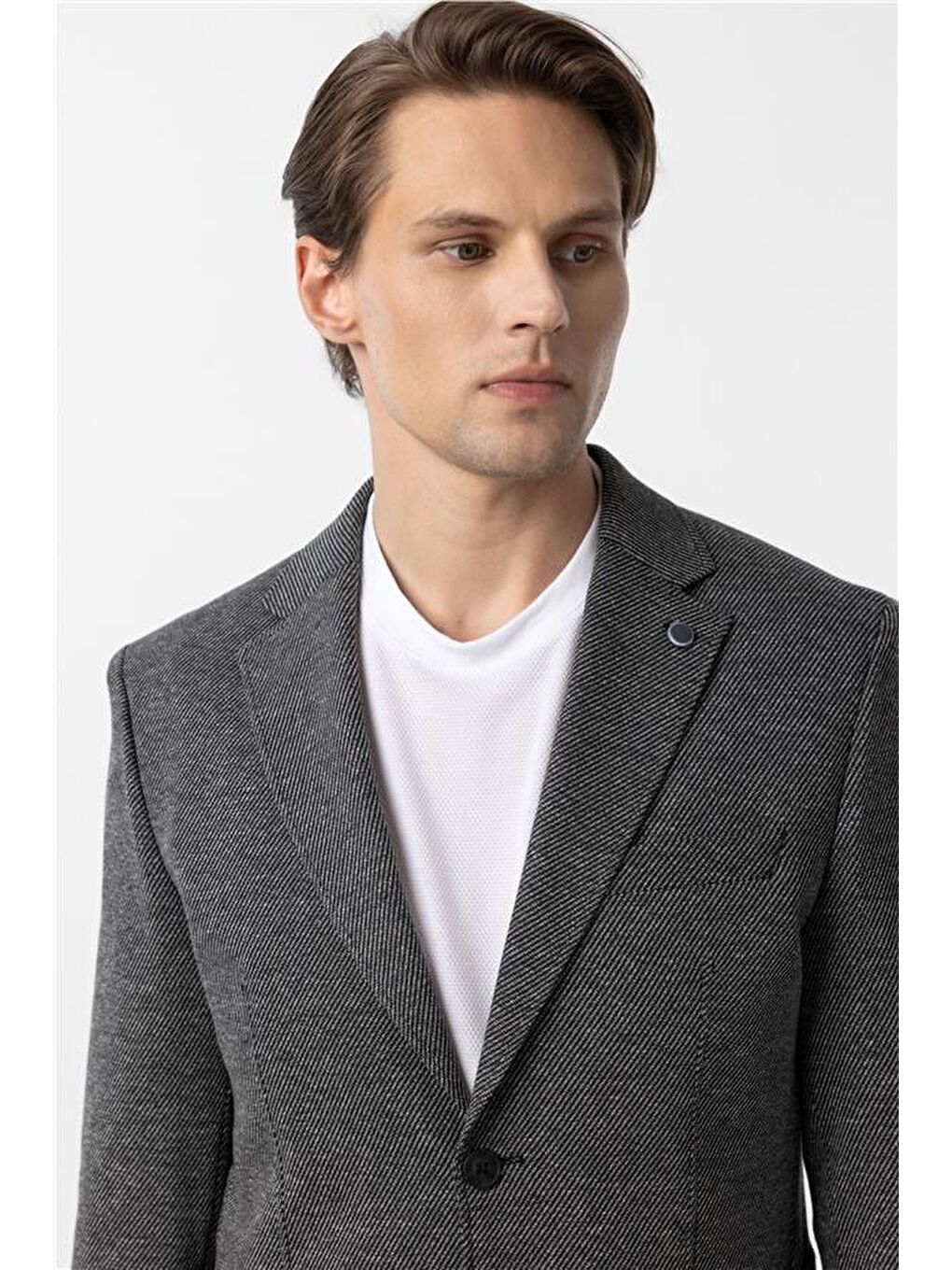 Siyah Slim Desenli Mono Yaka 6 Drop Ceket-4