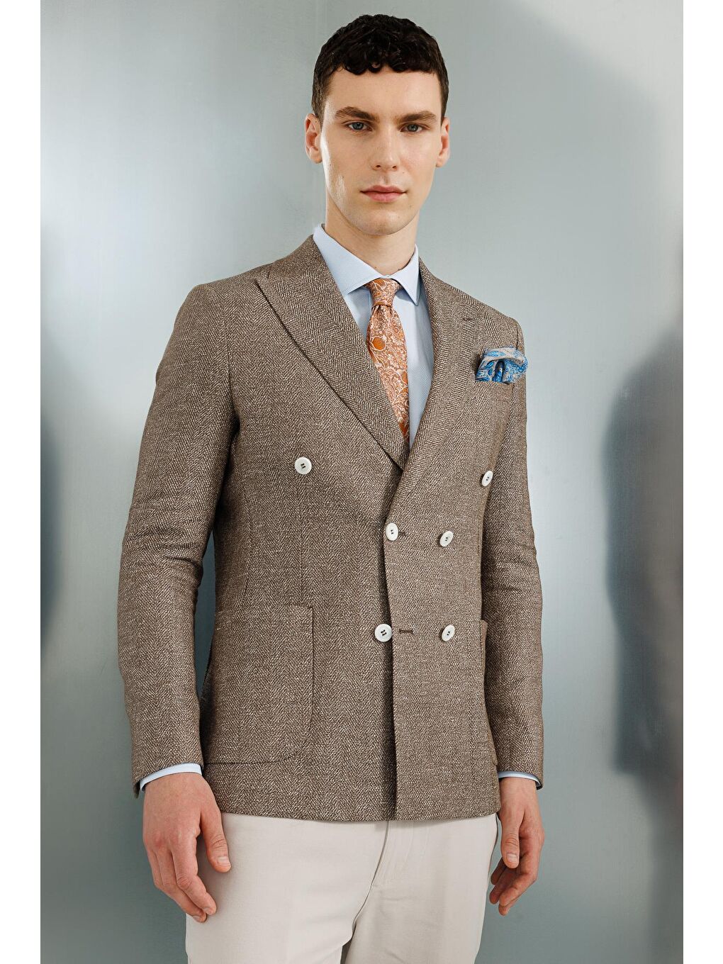 Kahverengi Erkek Kahve Slim Fit / Dar Kalıp Geniş Kırlangıç Ceket-5