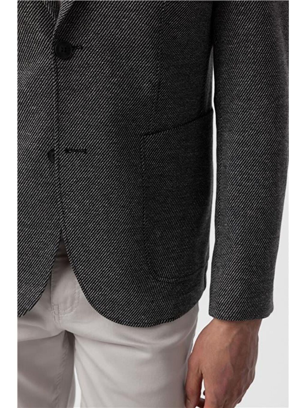 Siyah Slim Desenli Mono Yaka 6 Drop Ceket-5