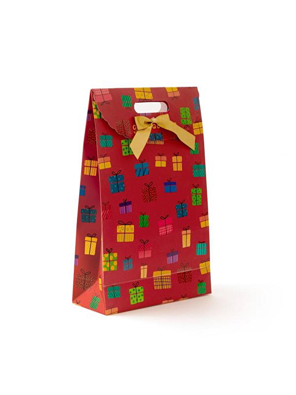 Fiyonklu Hediye Çantası - Kırmızı - 25x38 cm-1