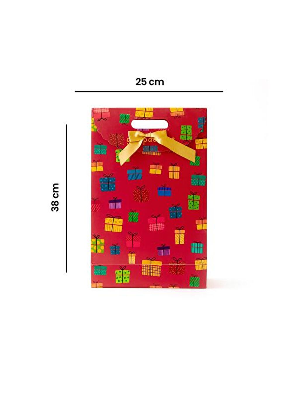 Fiyonklu Hediye Çantası - Kırmızı - 25x38 cm-3