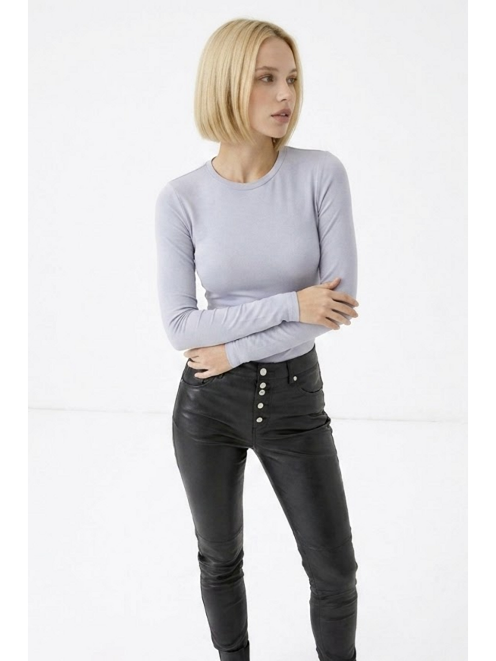 Kadın Günlük Fashion Dar Gri Tişört-1