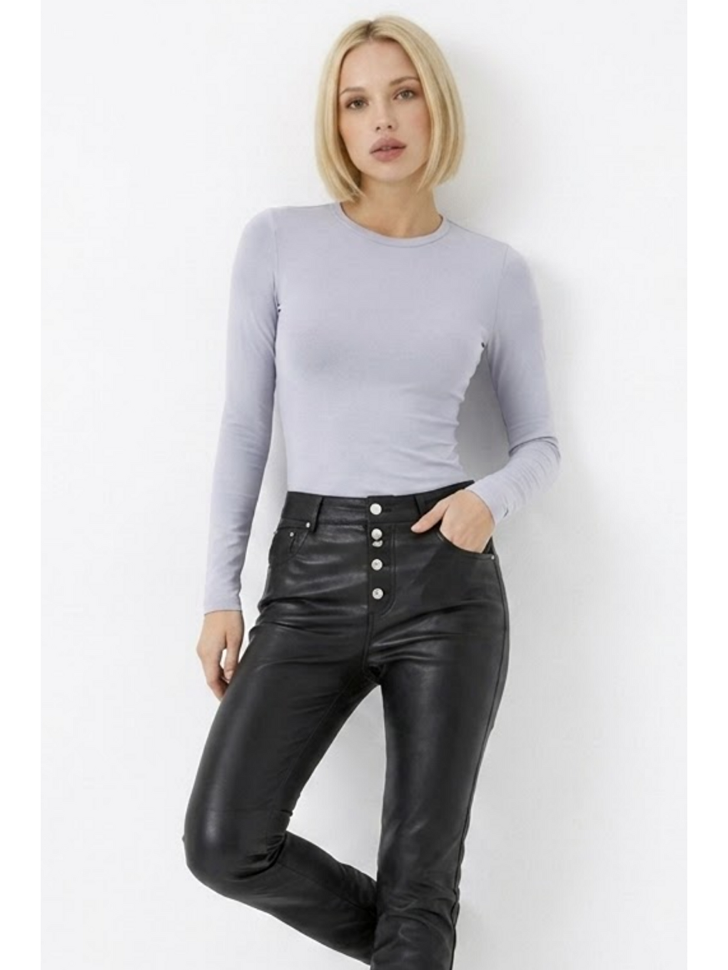 Kadın Günlük Fashion Dar Gri Tişört-2