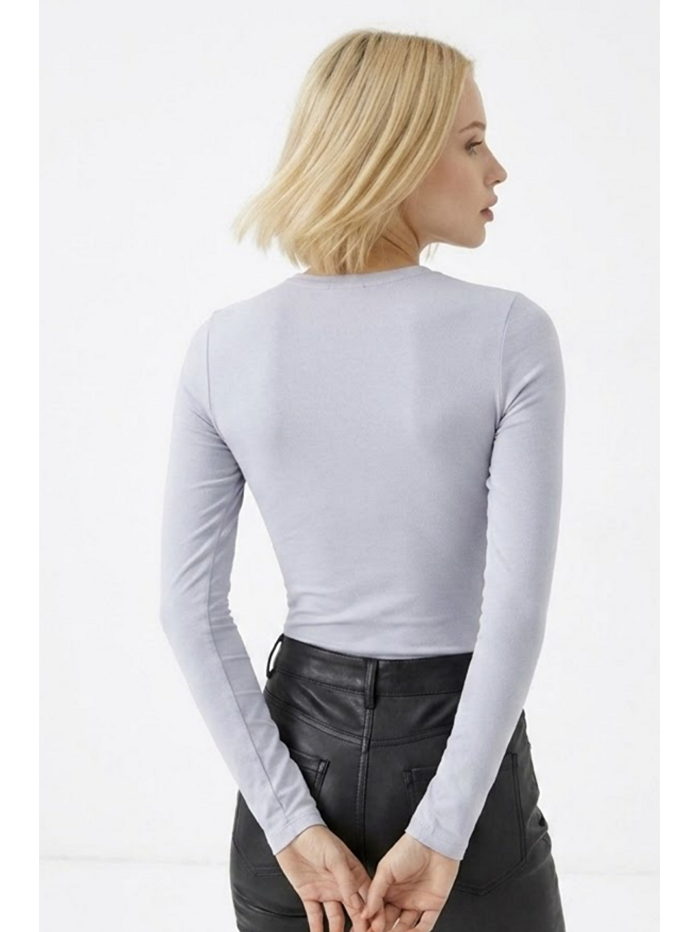 Kadın Günlük Fashion Dar Gri Tişört-5