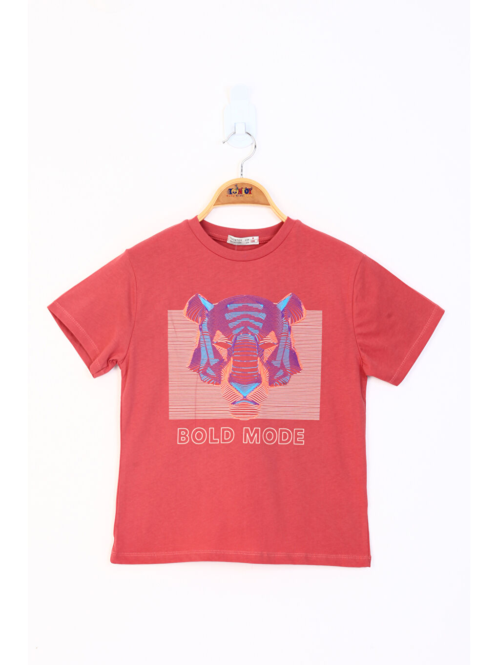 Kırmızı Erkek Çocuk Kabartma Baskılı Tişört-1