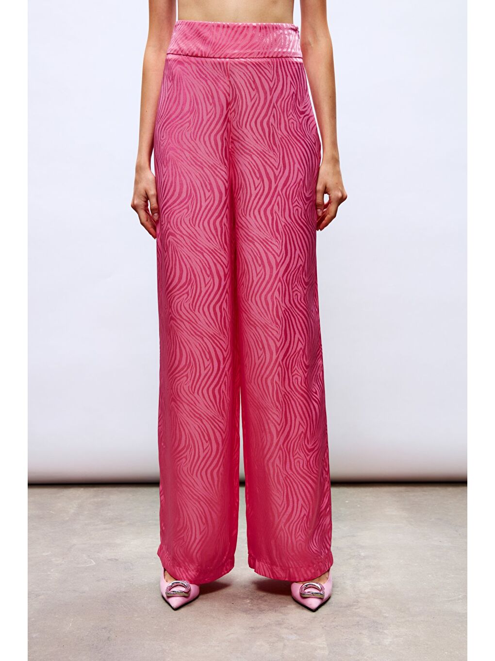 Saten Desenli Pantolon - Pembe-4