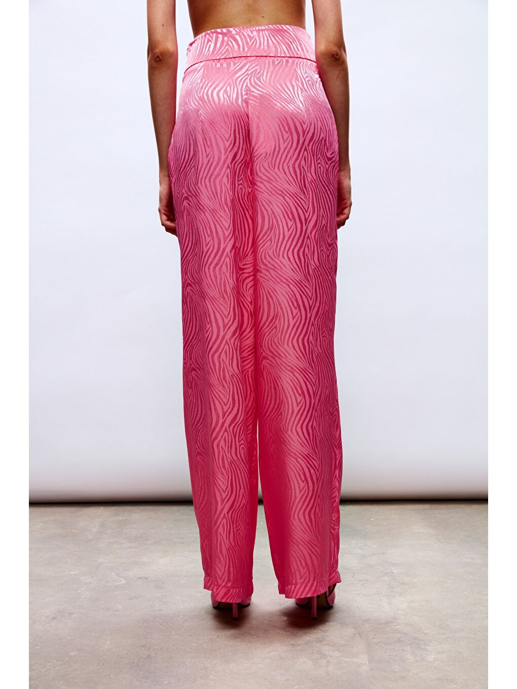 Saten Desenli Pantolon - Pembe-5