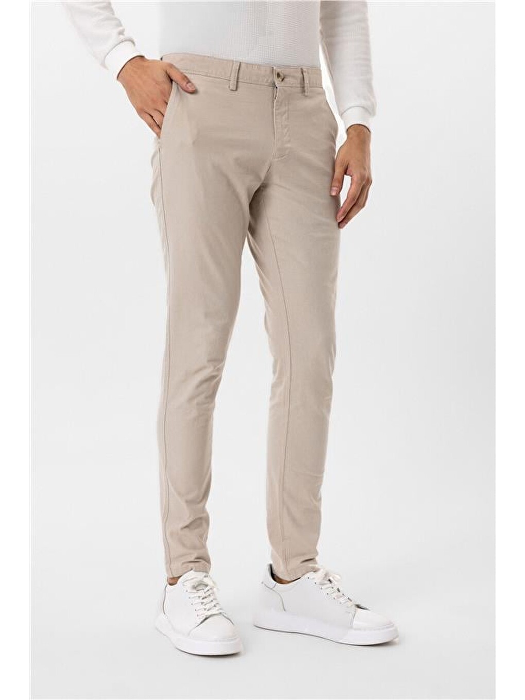 Bej Slim Armürlü Pantolon