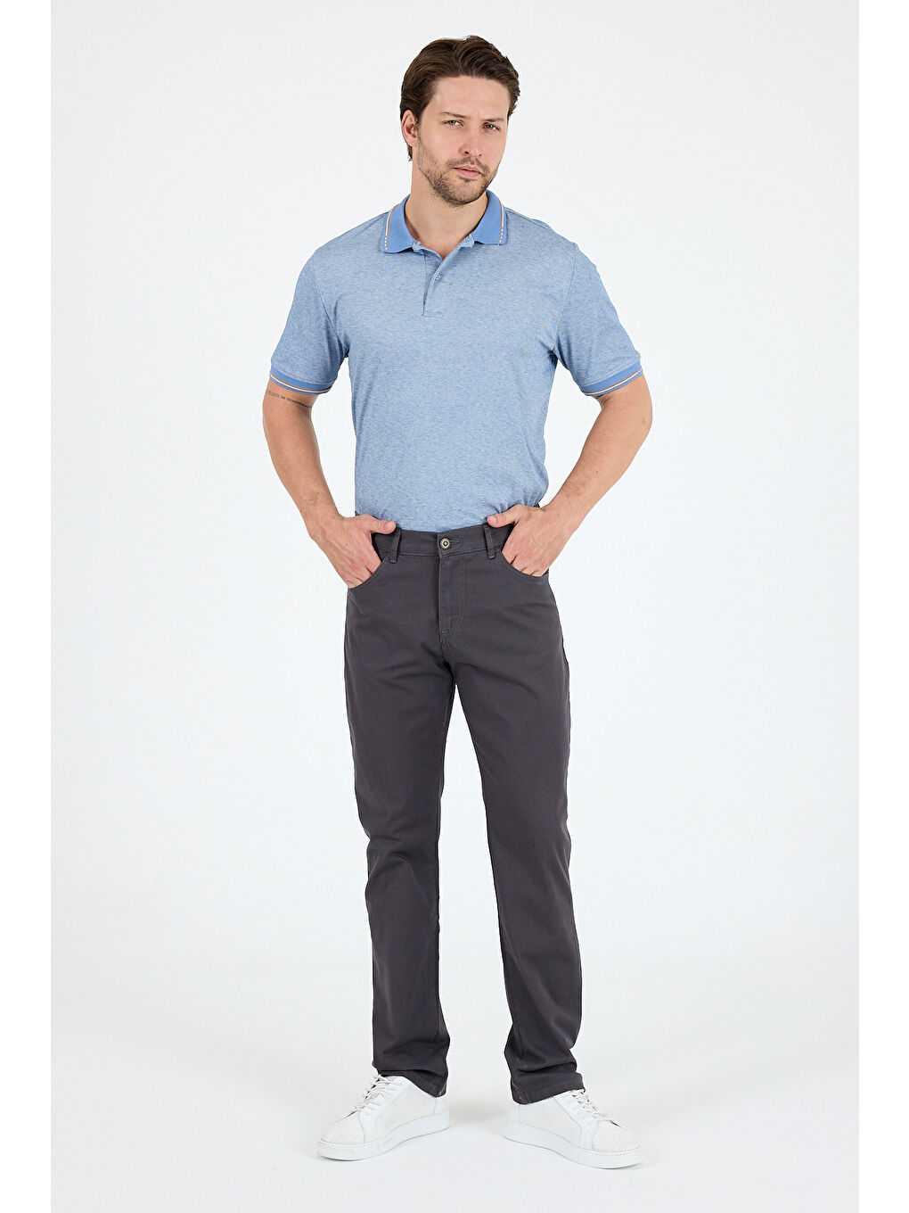 Antrasit Erkek Regular Fit Gabardin %98 Pamuk %2 Elastan Rahat Günlük Klasik Düz Kesim Pantolon