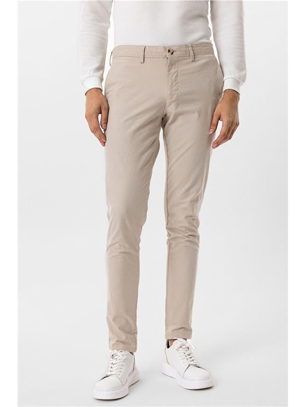 Bej Slim Armürlü Pantolon-1