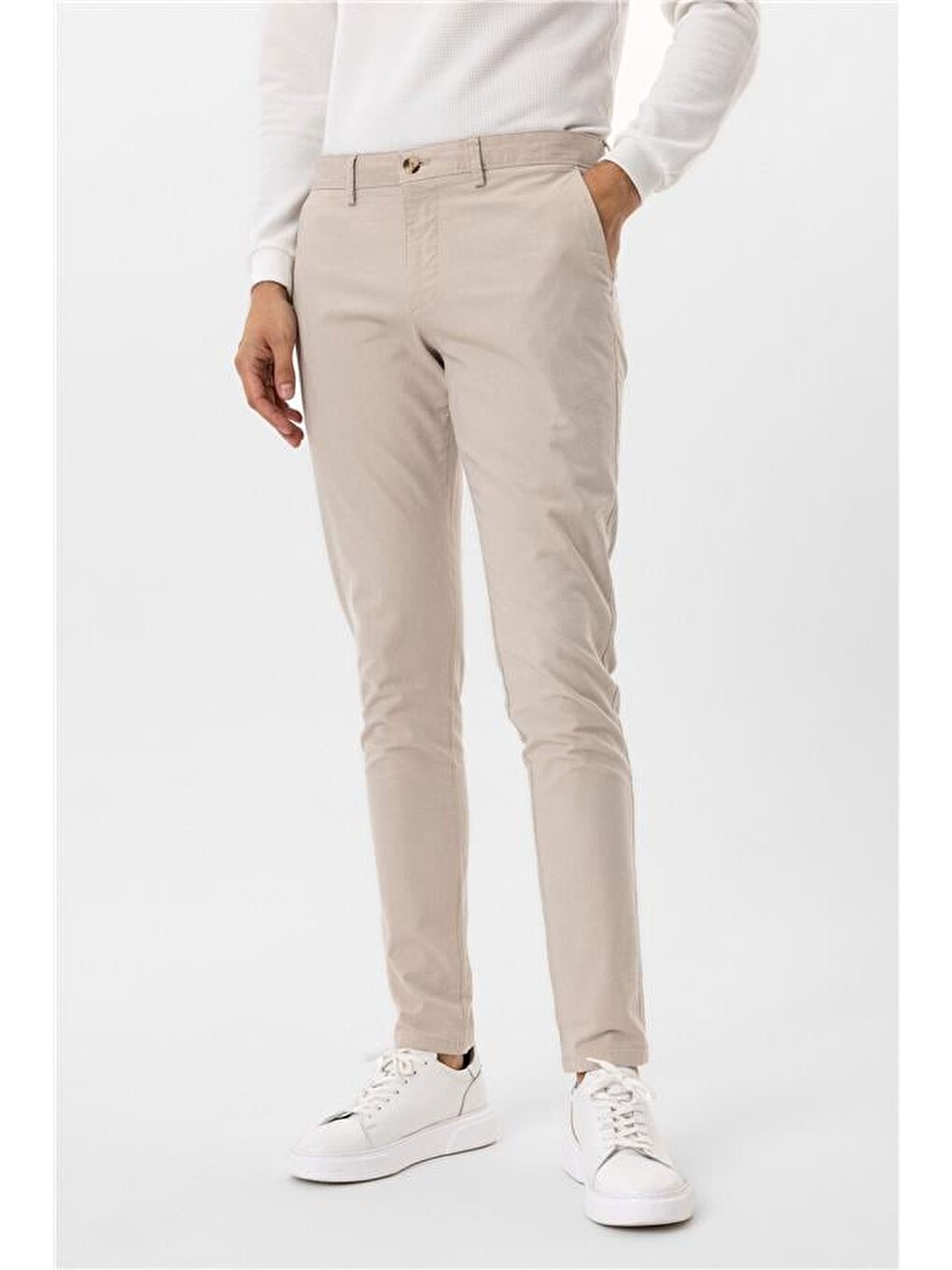 Bej Slim Armürlü Pantolon-2