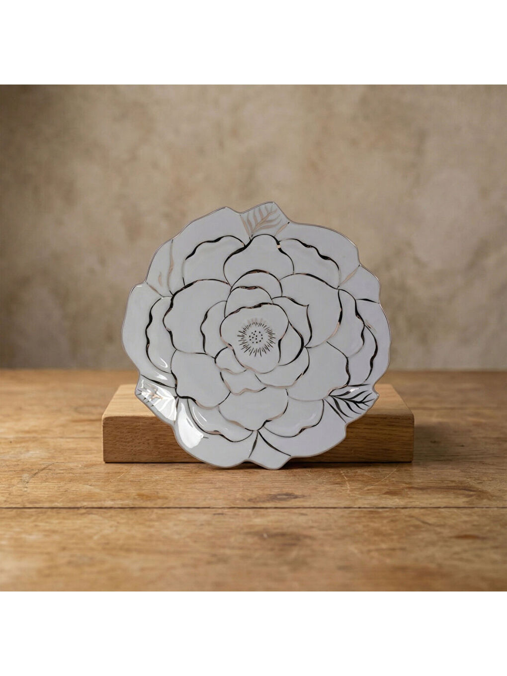 Ekru Rose Premium El Dekoru Dekoratif Porselen Tabak 21 cm