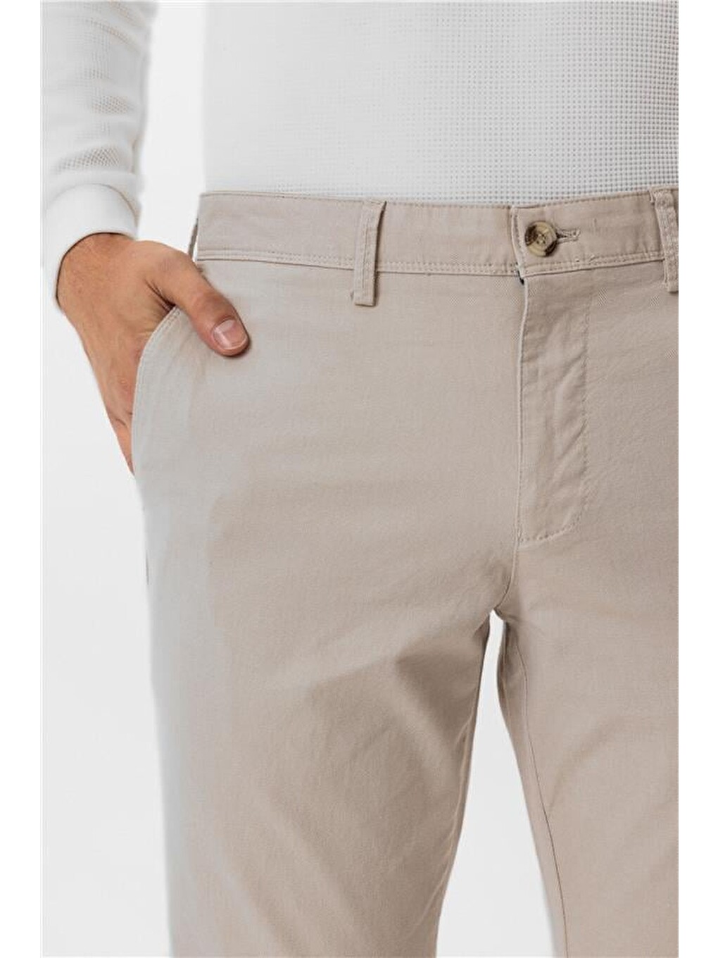 Bej Slim Armürlü Pantolon-3