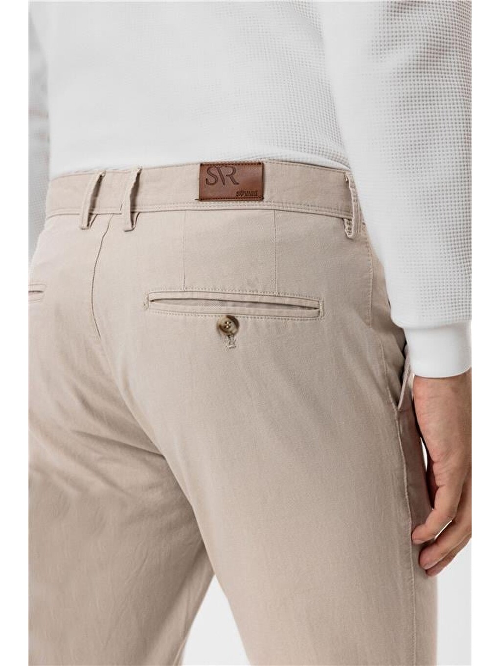 Bej Slim Armürlü Pantolon-4