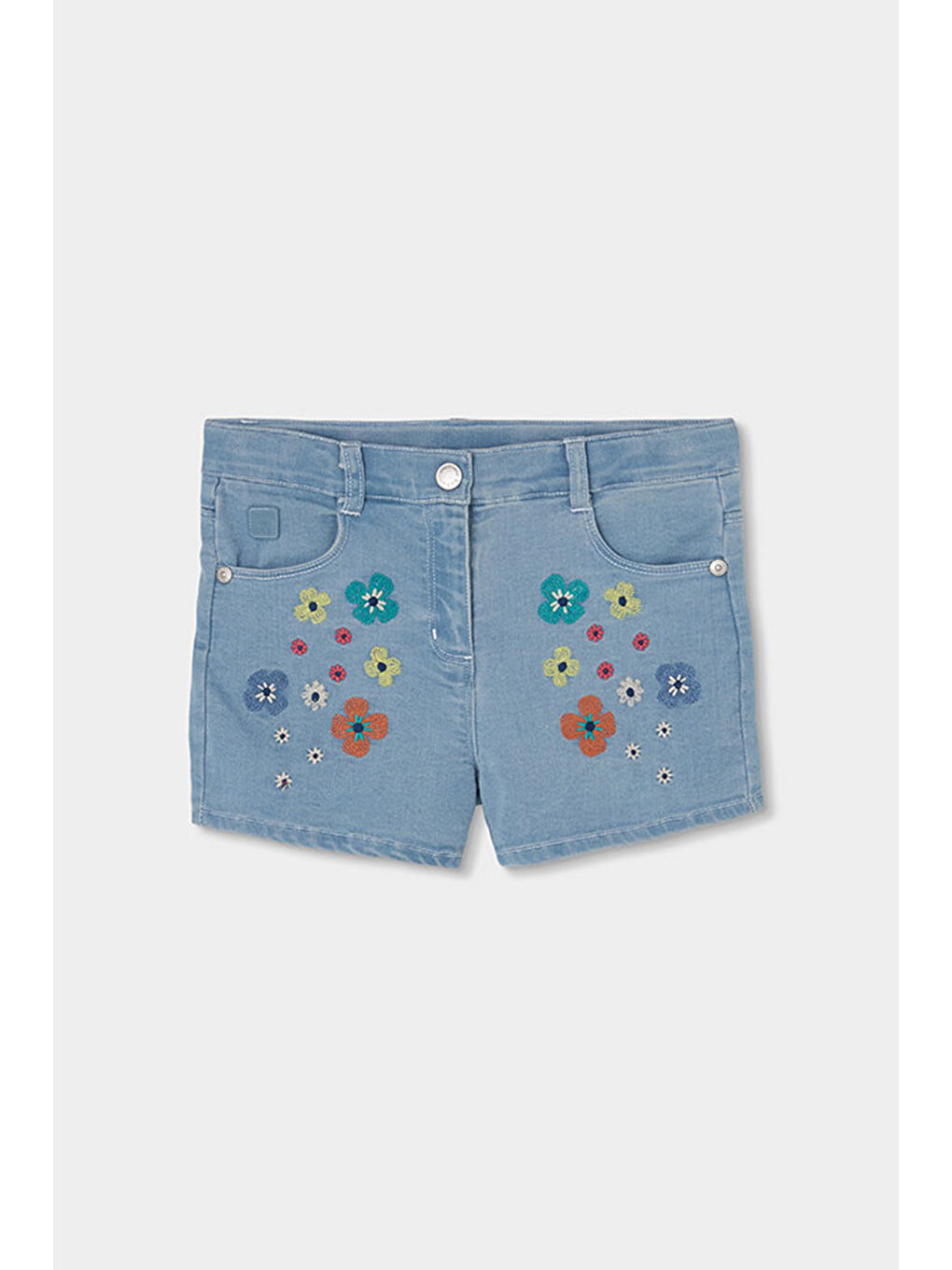 Çiçek Nakışlı Denim Şort 2-6 Yaş Mavi