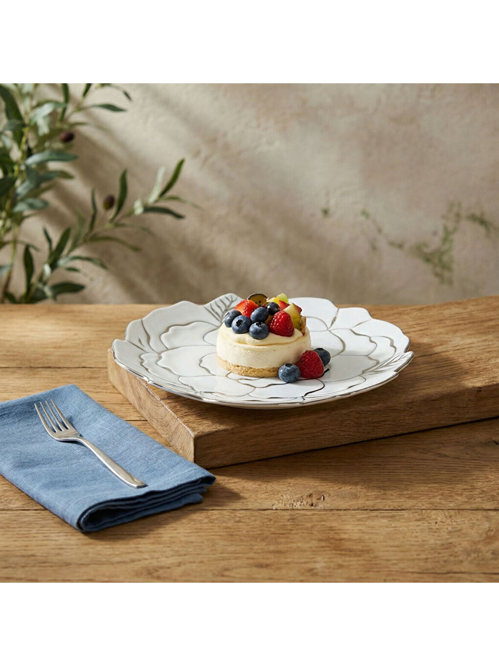 Ekru Rose Premium El Dekoru Dekoratif Porselen Tabak 21 cm-3