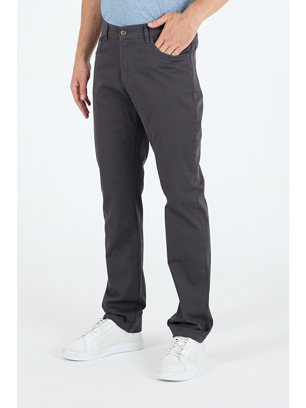 Antrasit Erkek Regular Fit Gabardin %98 Pamuk %2 Elastan Rahat Günlük Klasik Düz Kesim Pantolon-2
