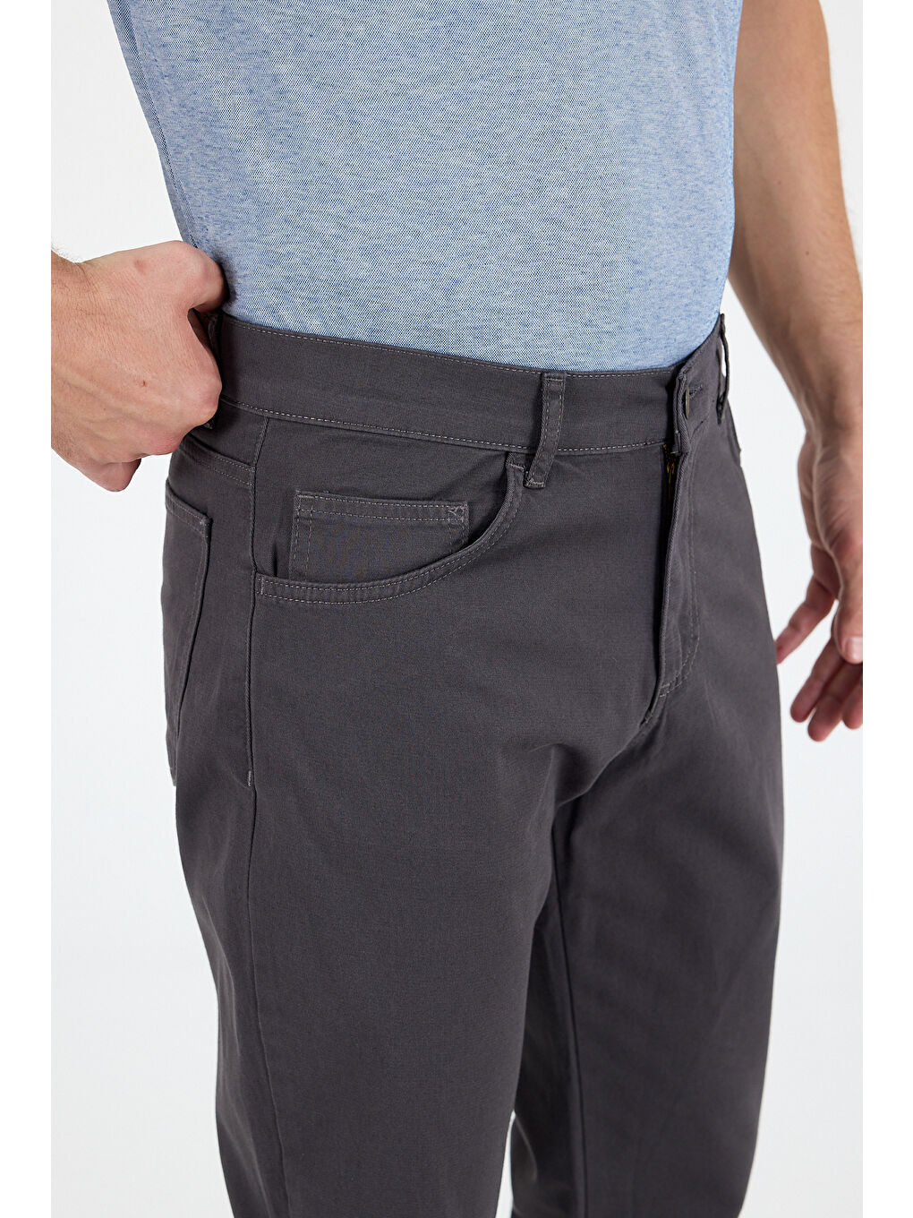 Antrasit Erkek Regular Fit Gabardin %98 Pamuk %2 Elastan Rahat Günlük Klasik Düz Kesim Pantolon-3