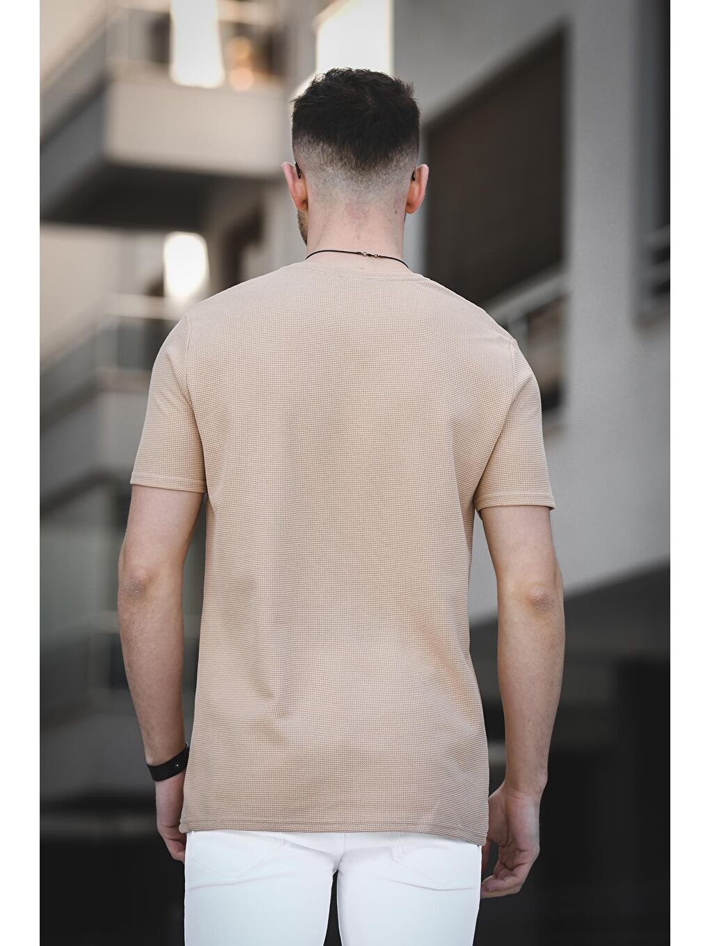Kahverengi Ronath Slim Fit Waffle Desen Bisiklet Yaka Basic Erkek Tişört-3
