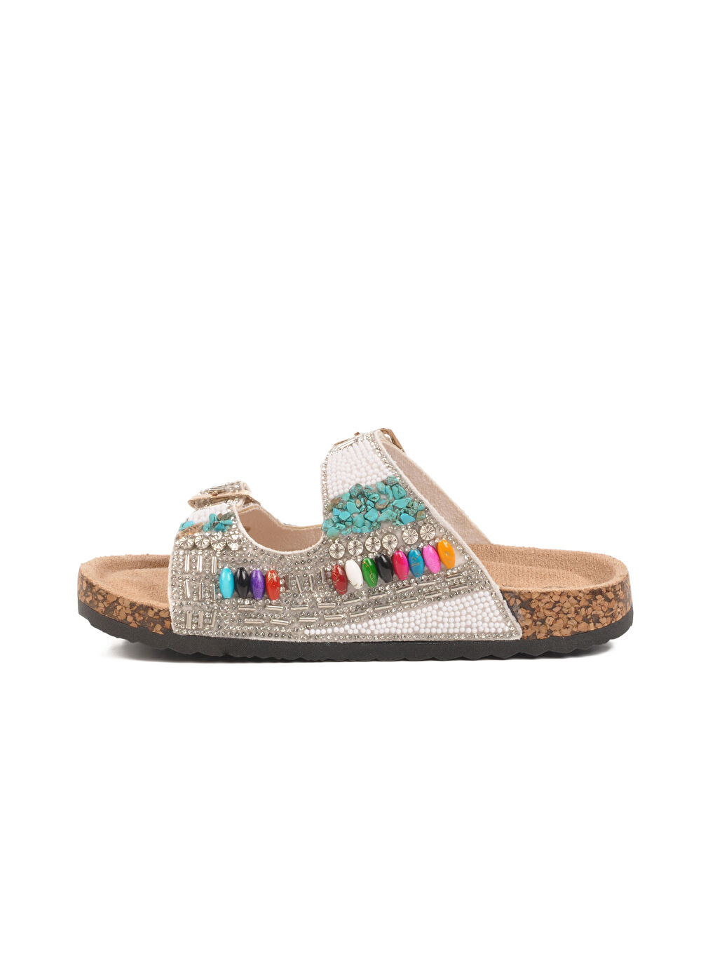 Beyaz Taş İşlemeli Kız Çocuk Terlik 25Y106-6 F-1