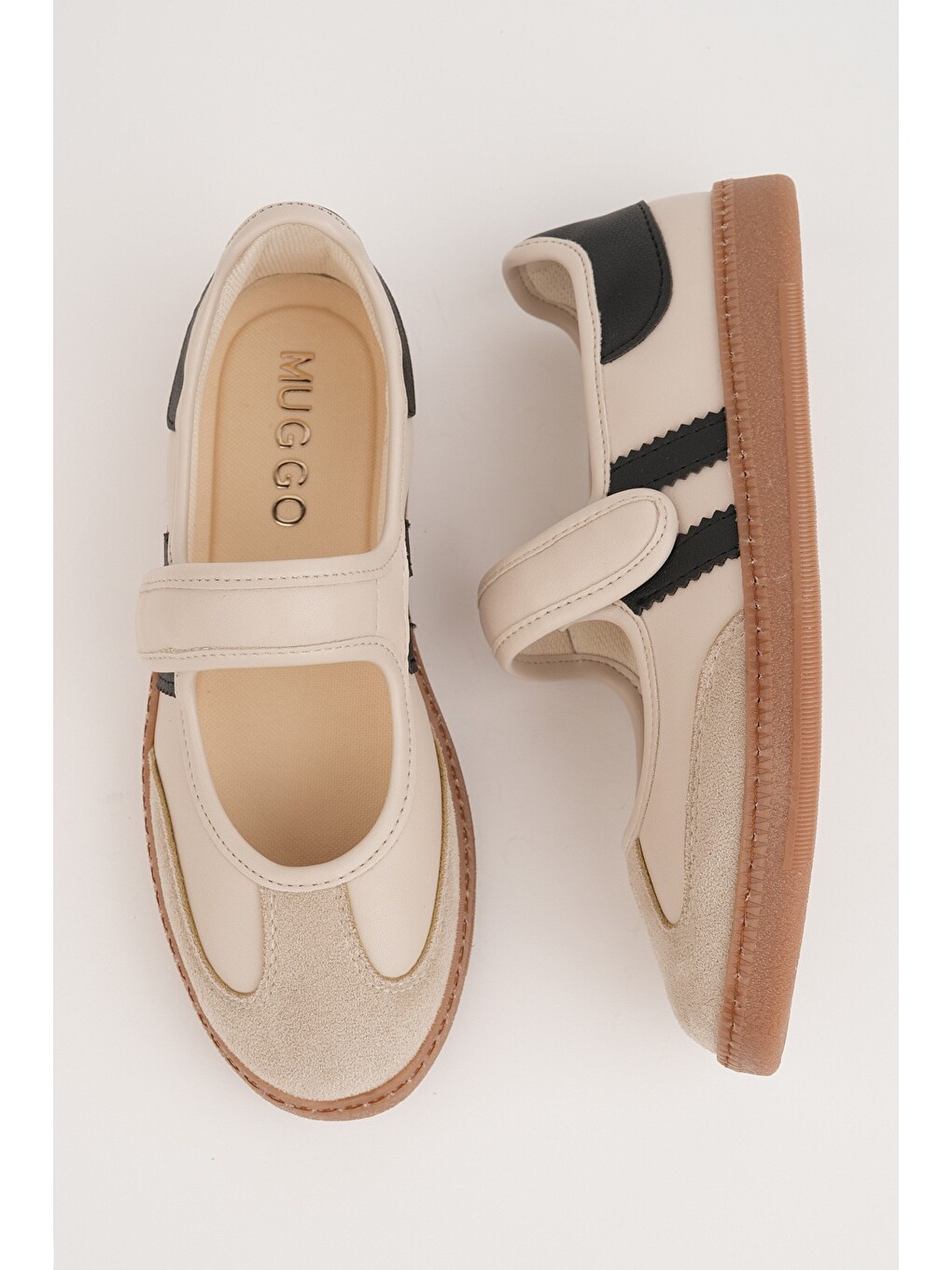 Bej Speed Kadın Cırtlı Rahat Taban Günlük Sneaker Babet Ayakkabı-6