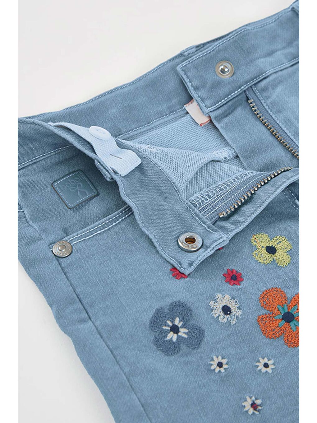 Çiçek Nakışlı Denim Şort 2-6 Yaş Mavi-2