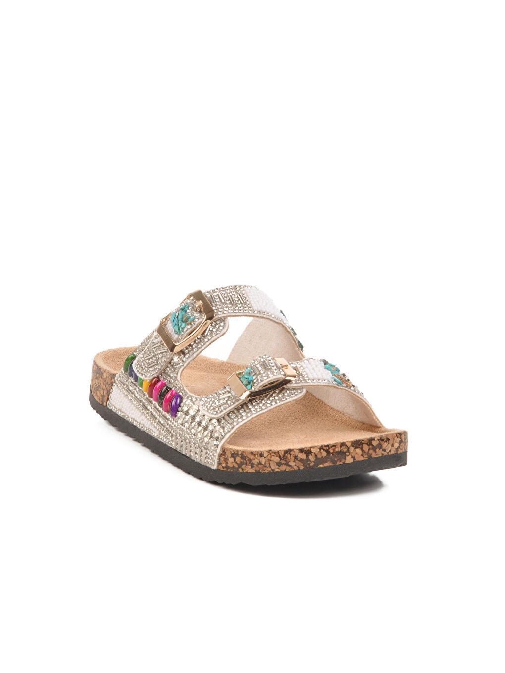 Beyaz Taş İşlemeli Kız Çocuk Terlik 25Y106-6 F-2