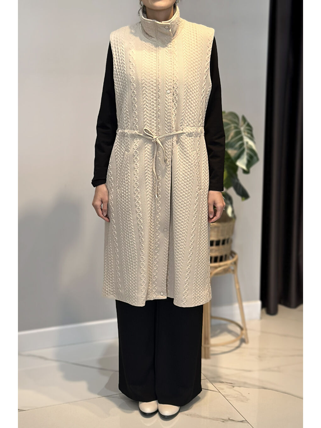 Örme Jakar Detay Yelek 14361 Bej