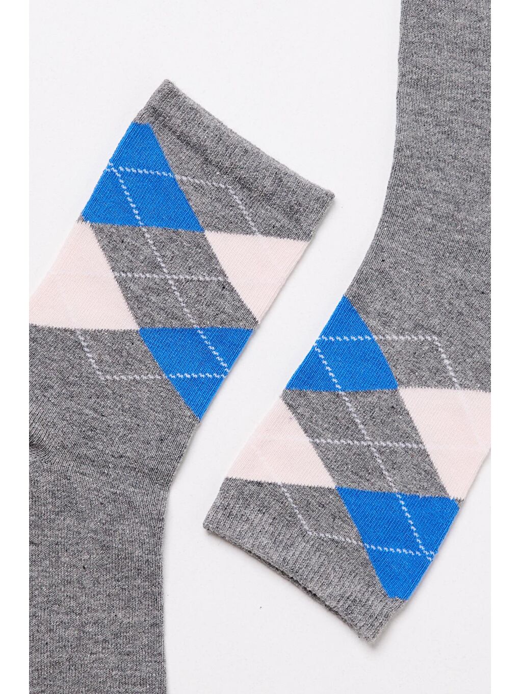 Kadın Ekose Desenli Pamuklu Soket Çorap Gri-1