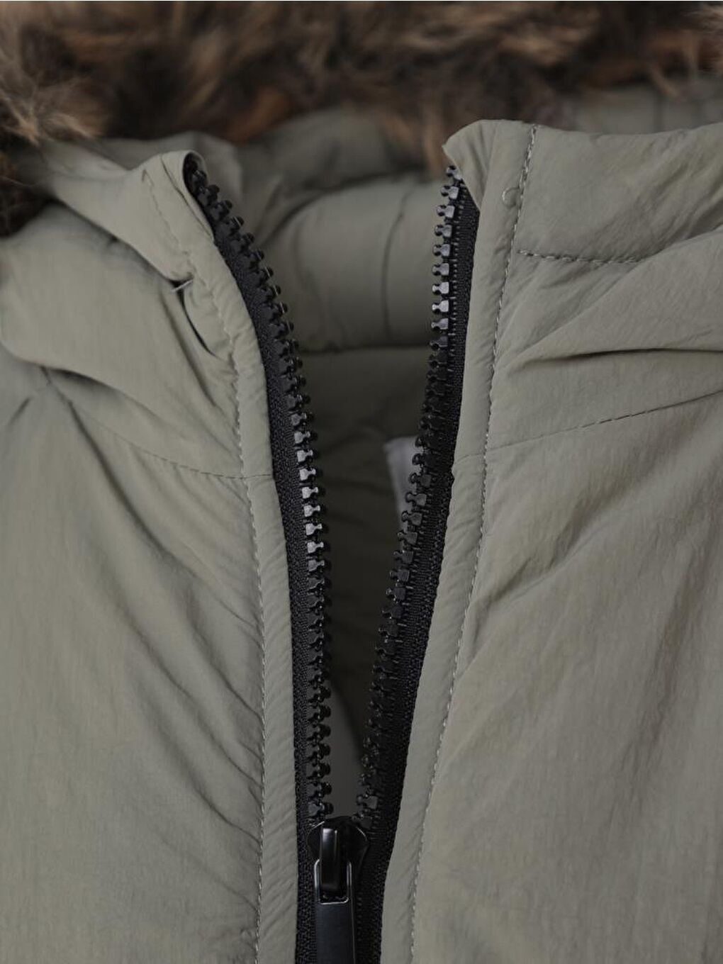 Haki Boys Kürk Kapüşonlu 2-5 Yaş Mont-3